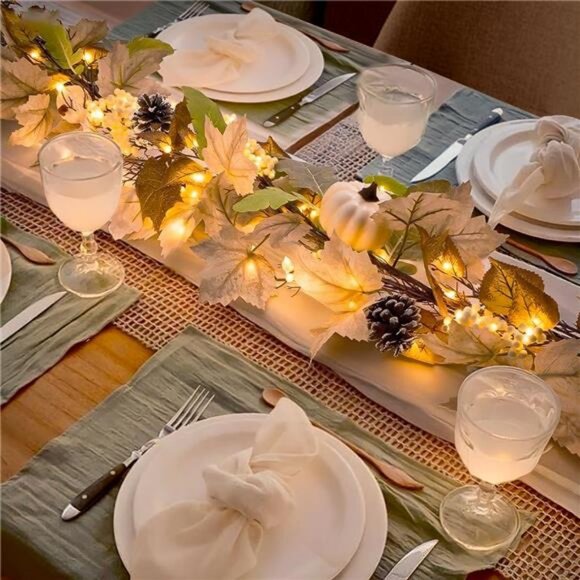6Ft Lighted Fall Leaves Garland for Mantle Outdoor Home Door Table - Picture 5 of 8